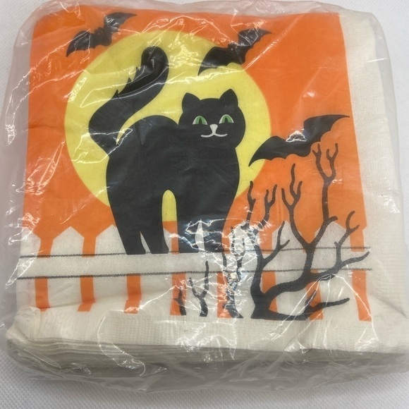 Vintage BLACK CAT Halloween Party Cocktail Napkins - Picture 3 of 7